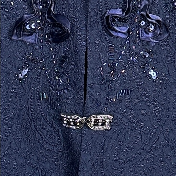TWO piece set. R & M Richards dress/jacket, embellished, navy blue, 12P - Picture 15 of 16